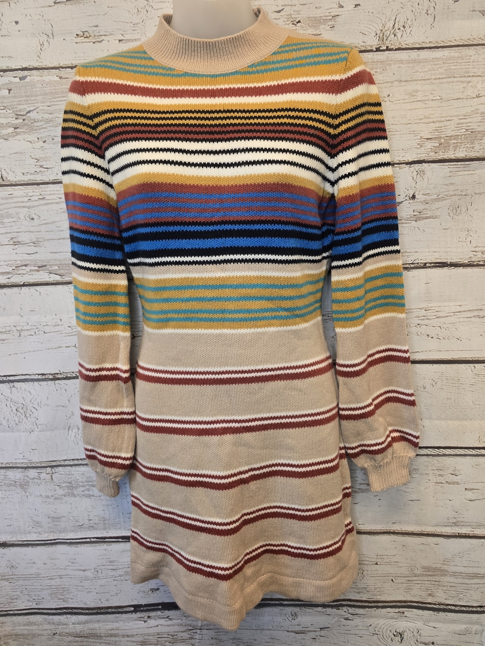 Free People Striped Multicolor Knit Sweater Mini Dress XS